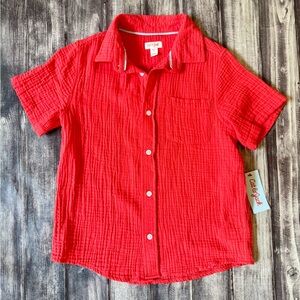 NWT Cat & Jack Bright Coral Seersucker Button Down Shirt 8
